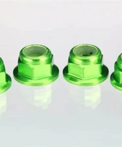 Traxxas 4mm Nuts Green Aluminum Flanged Serrated Locknuts