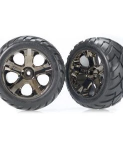 Traxxas Front Black Chrome All-Star Wheels W/Anaconda Tires: Stampede, Rustler