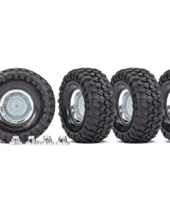 Traxxas TRX-4 Canyon Trail Tires On 1.9" Chrome Wheels W/Center Caps FULL SET OF 4 (requires #8255A Extended Stub Axle)